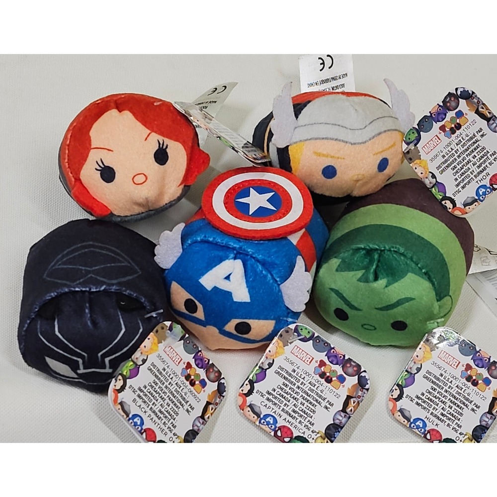 5- Marvel Tsum Tsum Avengers Plush Captain America Thor Hulk Black Widow Panther